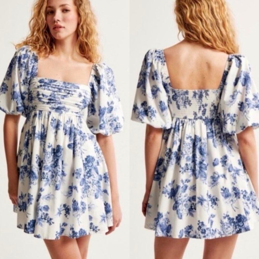 Abercrombie & Fitch Emerson Waisted Puff Sleeve Mini Dress Floral SMALL Petite